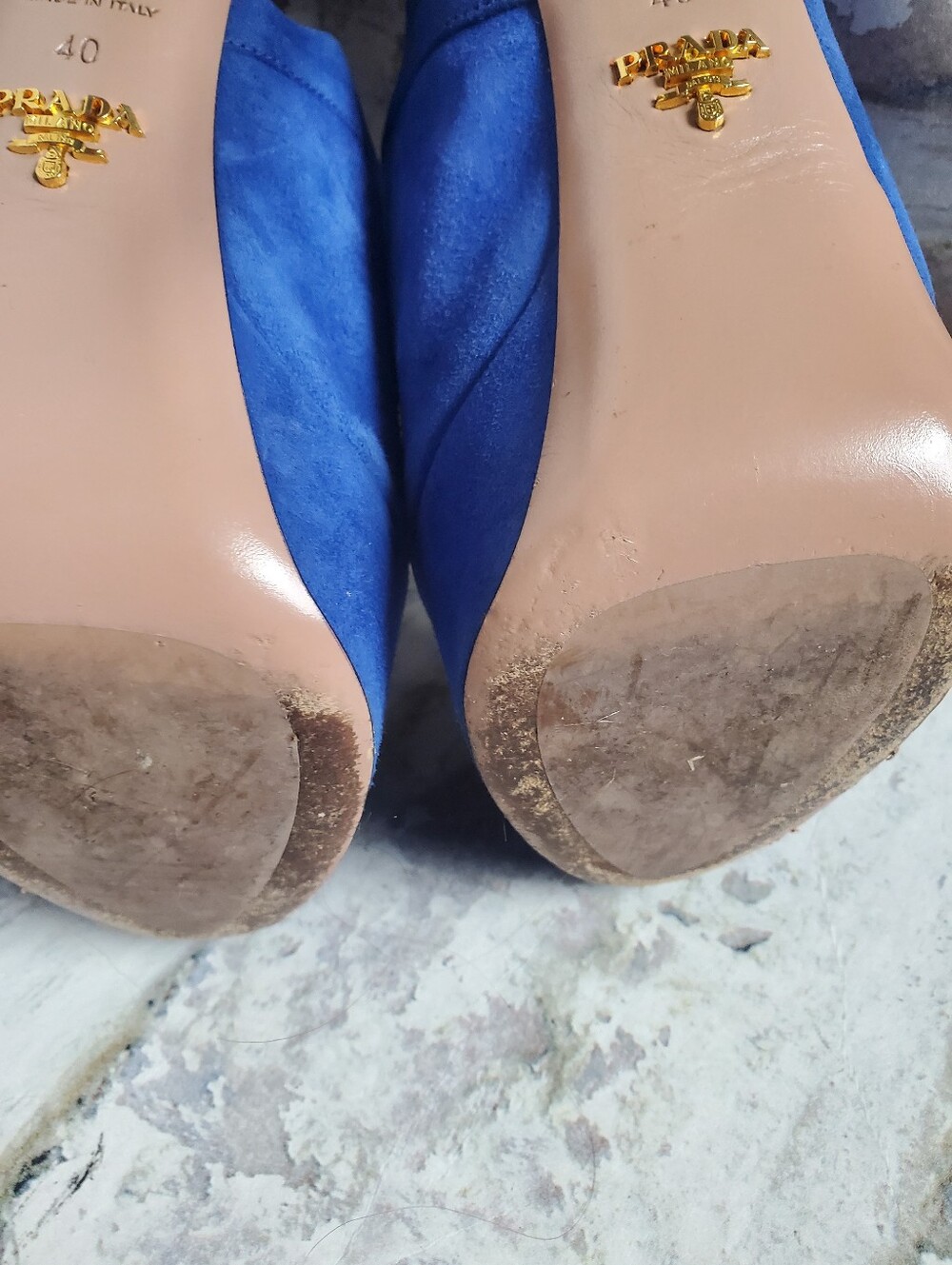 PRADA Cobalt Blue Suede Platform Peep-Toe Slingback Heels Size 40 - Picture 14 of 16